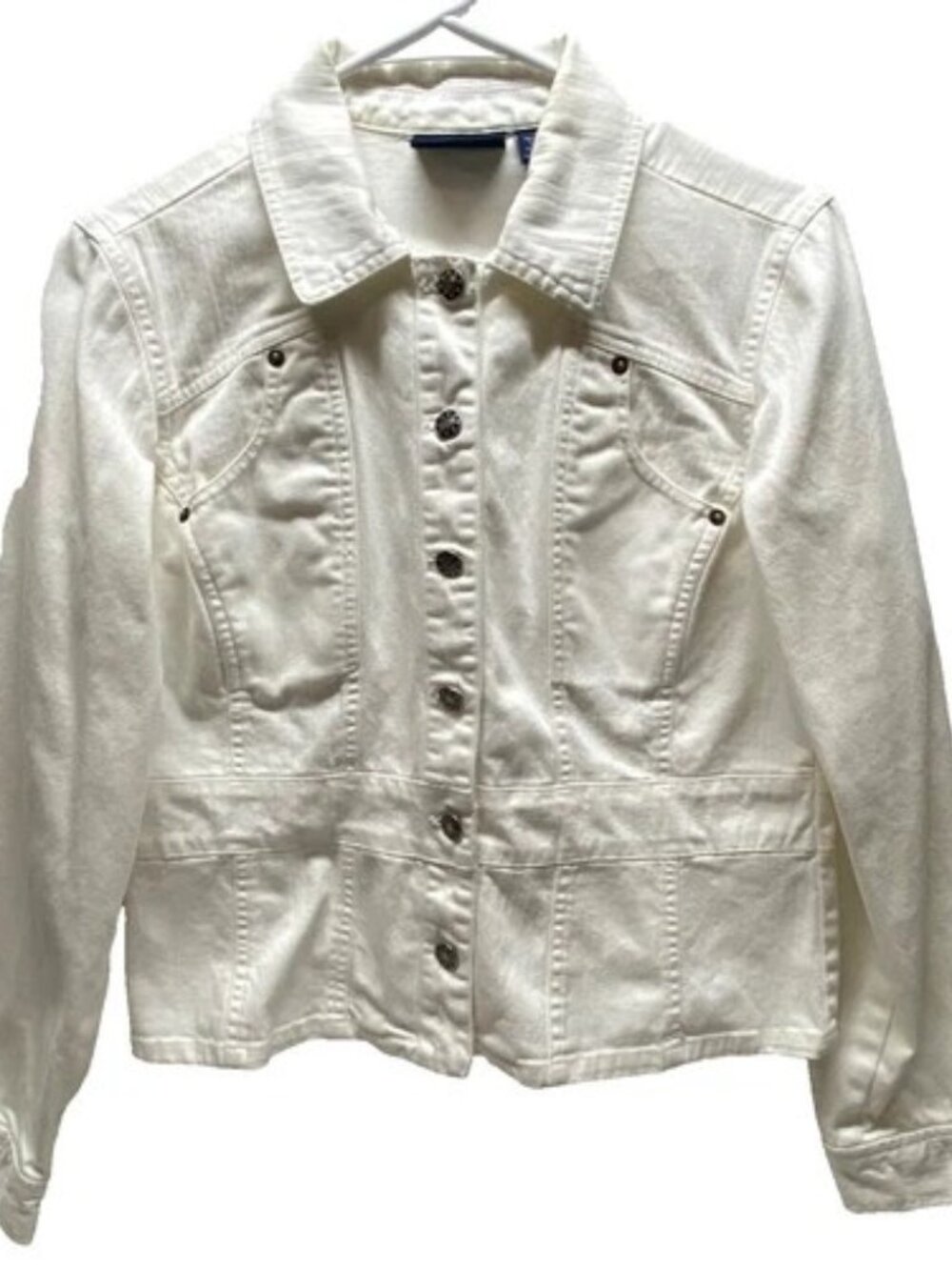 Bill Blass Y2K Jean Jacket Women's Petite Medium PM White 90's Vintage Denim EUC